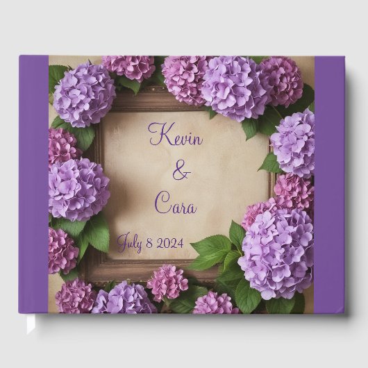 Paarse Hydrangea bruiloft Gastenboek (Voorkant)