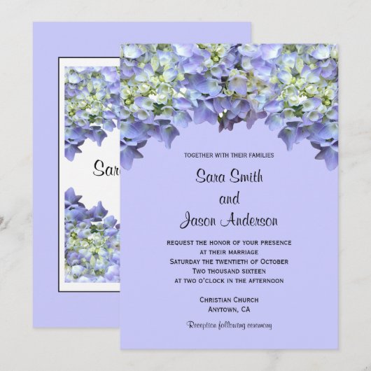 Paarse Hydrangea bruiloft Kaart (Voorkant / Achterkant)