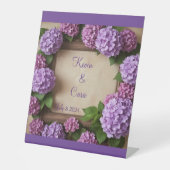 Paarse Hydrangea bruiloft Reclamebord Met Voetstuk (Voorkant)