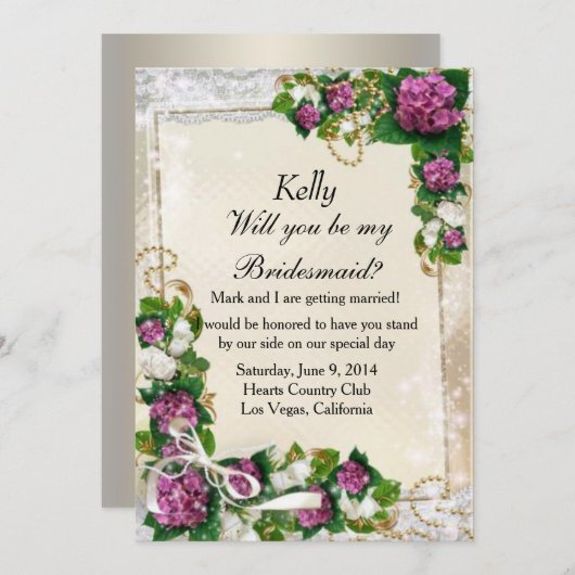 Paarse Hydrangea En Kant Bruidsmeisje Kaart (Voorkant / Achterkant)