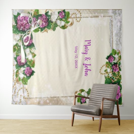Paarse Hydrangea En Kant Bruiloft Achtergrond Wandkleed (In Situ (horizontaal))