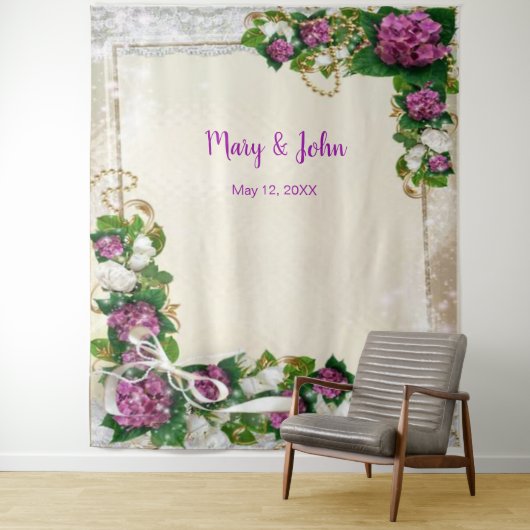 Paarse Hydrangea En Kant Bruiloft Achtergrond Wandkleed (In situ)