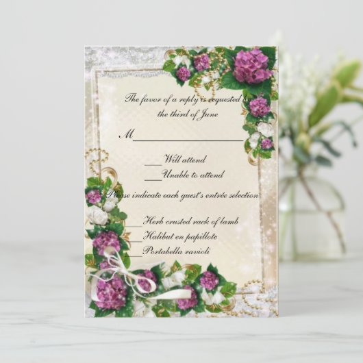 Paarse Hydrangea en Kant Responskaart Kaart (Staand voorkant)