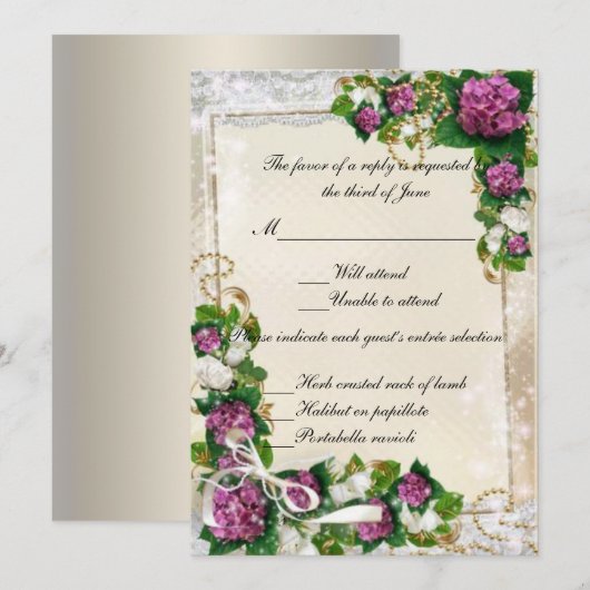 Paarse Hydrangea en Kant Responskaart Kaart (Voorkant / Achterkant)