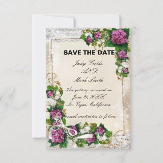 Paarse Hydrangea En Kant Save The Date Kaart (Voorkant)