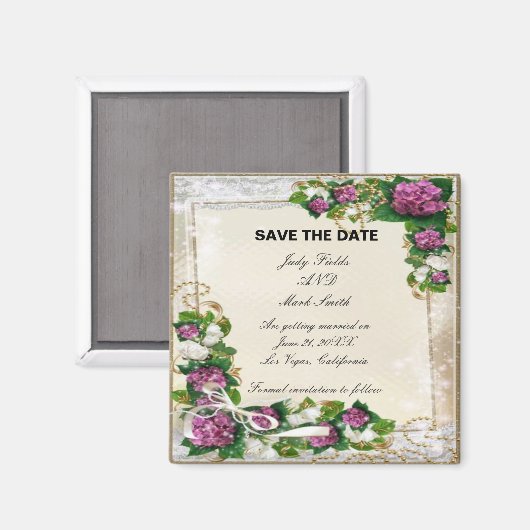 Paarse Hydrangea En Kant Save The Date Magneet (Voorkant / Achterkant)