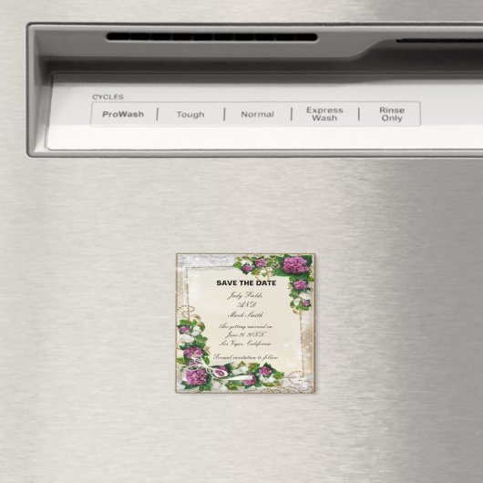 Paarse Hydrangea En Kant Save The Date Magneet (Insitu (Vaatwasser))