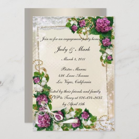 Paarse Hydrangea en Lace Engagement Party uitnodig Kaart (Voorkant / Achterkant)