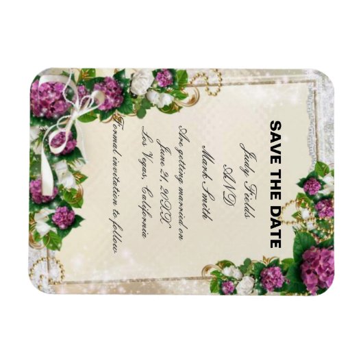 Paarse hydrangea en Lace sparen de datum Magnet Magneet (Horizontaal)