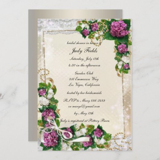 Paarse hydrangea en lichte elektrische wasbakken kaart (Voorkant / Achterkant)