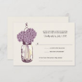 Paarse Hydrangea en Mason Jar Wedding RSVP (Voorkant / Achterkant)