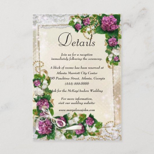 Paarse hydrangea en nadere informatie over het wie informatiekaartje (Voorkant)