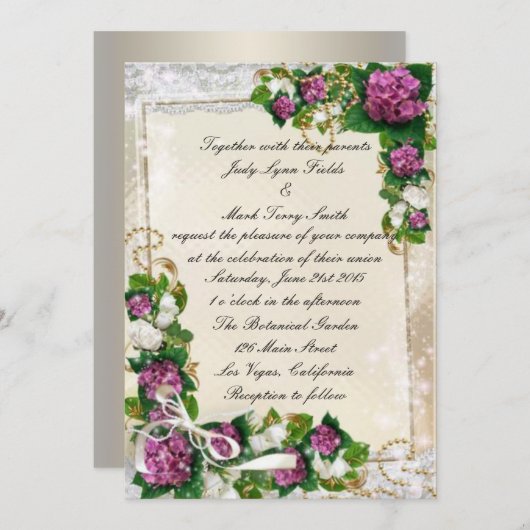 Paarse hydrangea en uitnodiging tot inschrijving b (Voorkant / Achterkant)