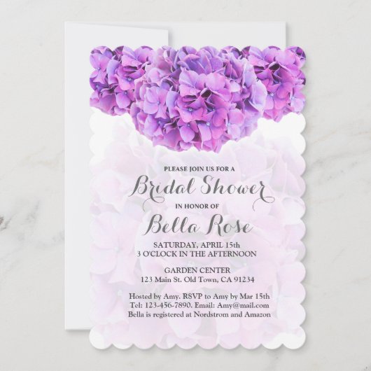 Paarse hydrangea Floral Bridal Shower Invitations Kaart (Voorkant)