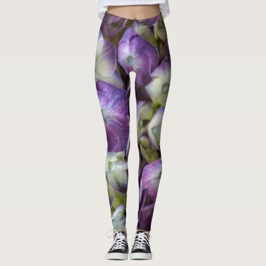 Paarse hydrangea Floral Leggings (Voorkant)