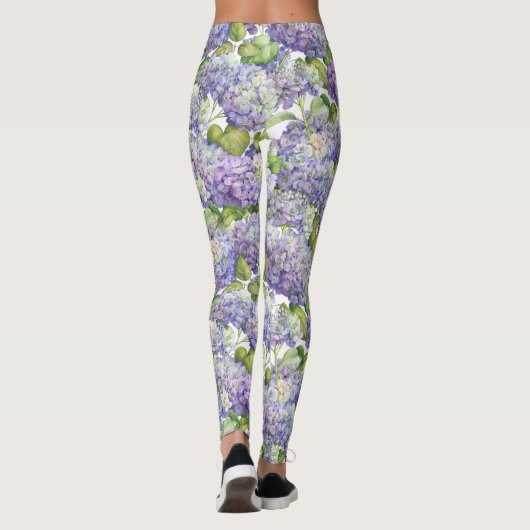 Paarse Hydrangea Floral Pattern Leggings (Achterkant)