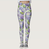 Paarse Hydrangea Floral Pattern Leggings (Voorkant)