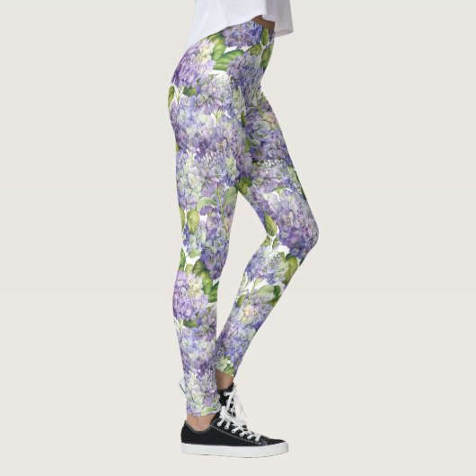 Paarse Hydrangea Floral Pattern Leggings (Rechts)