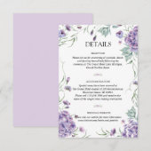 Paarse hydrangea Floral Waterverf Wedding Details Informatiekaartje (Voorkant / Achterkant)
