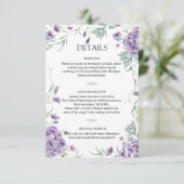 Paarse hydrangea Floral Waterverf Wedding Details Informatiekaartje (Staand voorkant)