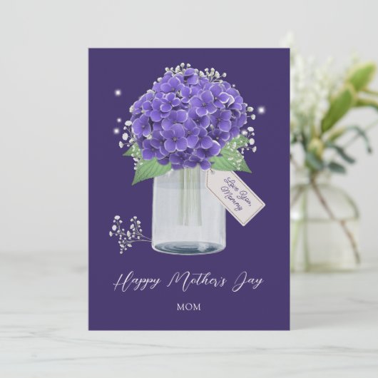 Paarse hydrangea Flower Happy Moederdag Kaart (Staand voorkant)