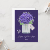 Paarse hydrangea Flower Happy Moederdag Kaart (Voorkant / Achterkant in situ)