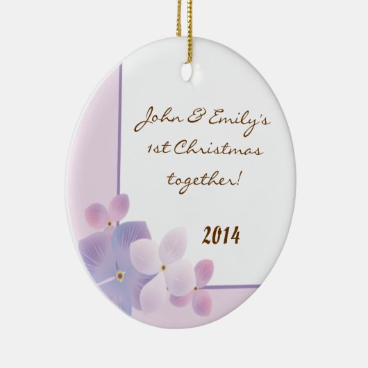 Paarse Hydrangea Flower Personalized Name Ornament (Rechts)