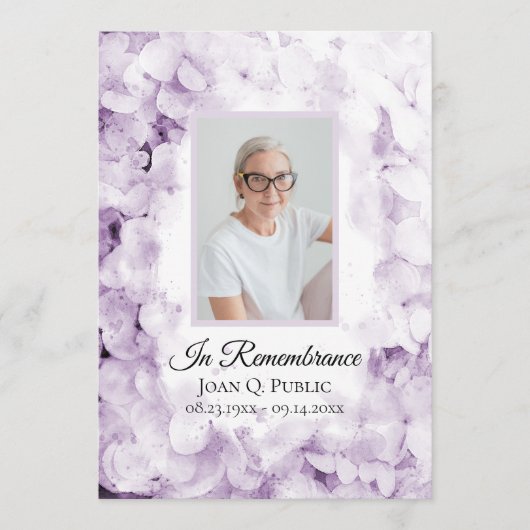 Paarse Hydrangea Flowers Begrafenisdienst Programmakaart (Voorkant)