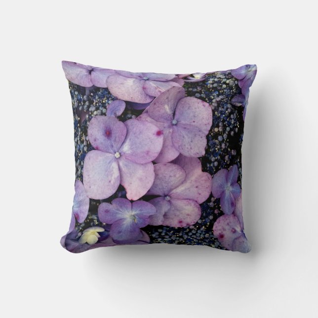 Paarse Hydrangea Flowers-SQUARE PILLOW Kussen (Voorkant)
