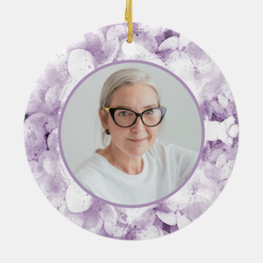 Paarse Hydrangea Flowers Waterverf Memorial Keramisch Ornament (Achterkant)