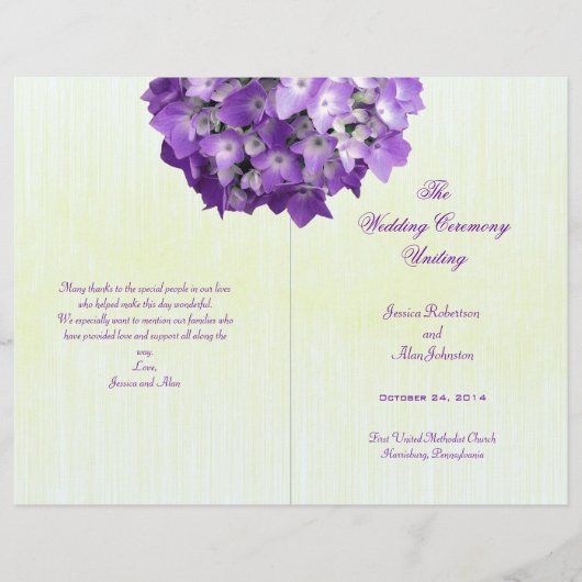 Paarse Hydrangea Folded Wedding Program Sjabloon (Voorkant)