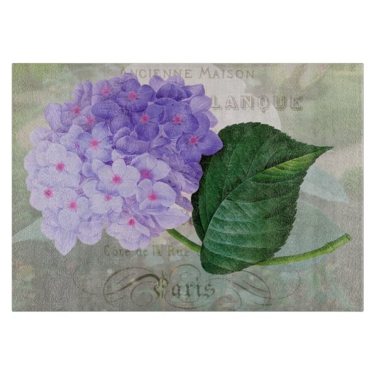 Paarse Hydrangea glazen snijplank Redoute (Voorkant)
