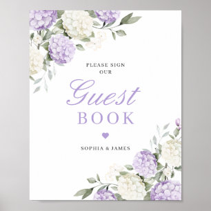 Paarse Hydrangea Groene Huwelijks Gastboek Poster