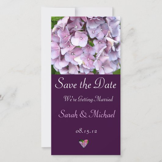Paarse Hydrangea Huwelijksaankondigingskaart Save The Date (Voorkant)