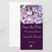 Paarse Hydrangea Huwelijksaankondigingskaart Save The Date (Voorkant / Achterkant)