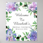 Paarse Hydrangea Iris Bruiloft Bruidsshower Welkom Poster (Voorkant)