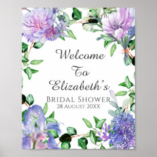 Paarse Hydrangea Iris Bruiloft Feest Welkom Bord Poster