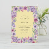 Paarse Hydrangea Ivoor Eucalyptus Bruiloft Kaart (Staand voorkant)