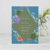Paarse Hydrangea Koper Eucalyptus Bruiloft Kaart (Staand voorkant)