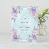 Paarse Hydrangea Lucht Eucalyptus Bruiloft Kaart (Staand voorkant)