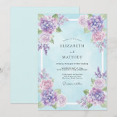 Paarse Hydrangea Lucht Eucalyptus Bruiloft Kaart (Voorkant / Achterkant)