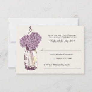 Paarse Hydrangea & Mason Jar Huwelijks RSVP Kaartje