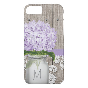 Paarse Hydrangea Monogrammed Mason Jar iPhone 8/7 Hoesje