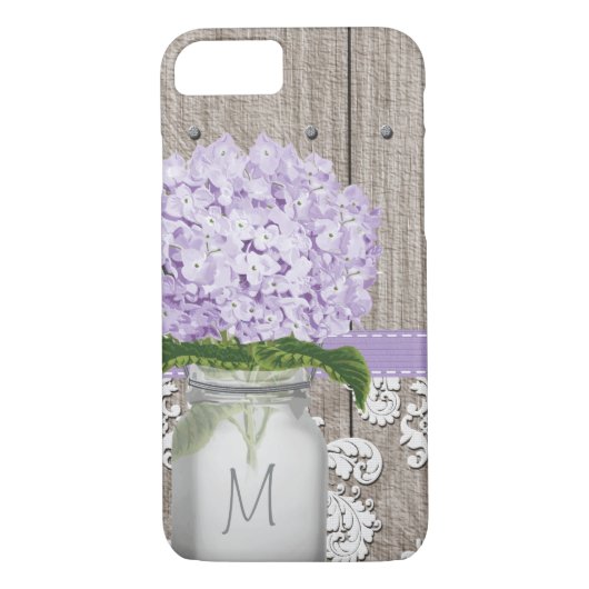 Paarse Hydrangea Monogrammed Mason Jar Case-Mate iPhone Case (Achterkant)