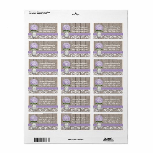 Paarse Hydrangea Monogrammed Mason Jar Etiket (Full Sheet)