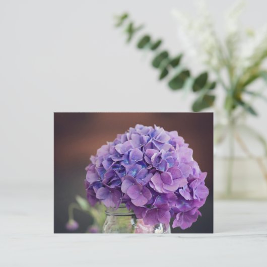 Paarse hydrangea op foto van Mason Jar Briefkaart (Staand voorkant)