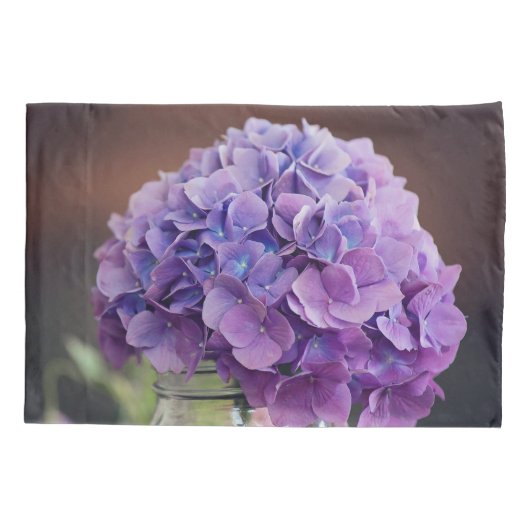 Paarse hydrangea op foto van Mason Jar Kussensloop (Achterkant)