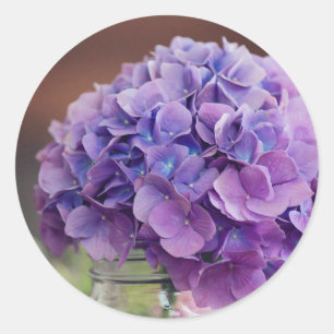 Paarse hydrangea op foto van Mason Jar Ronde Sticker