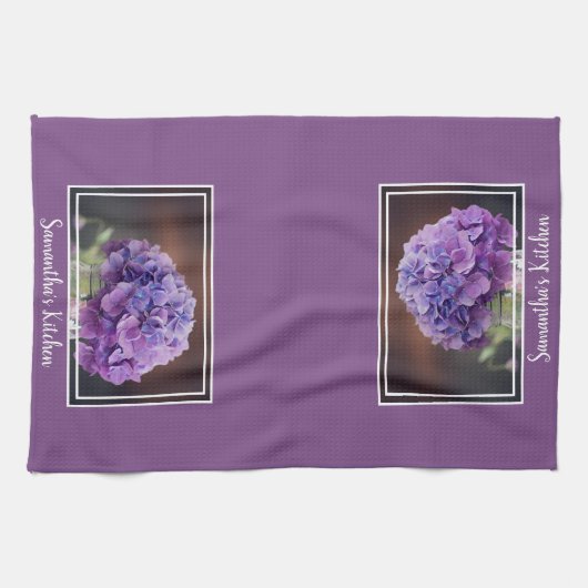  Paarse hydrangea op foto van Mason Jar Theedoek (Horizontaal)