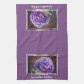 Paarse hydrangea op foto van Mason Jar Theedoek (Verticaal)